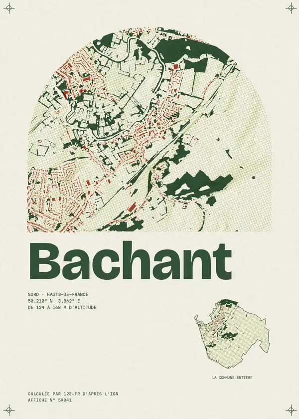 Affiche de Bachant, calculée par 123-fr d'après l'IGN