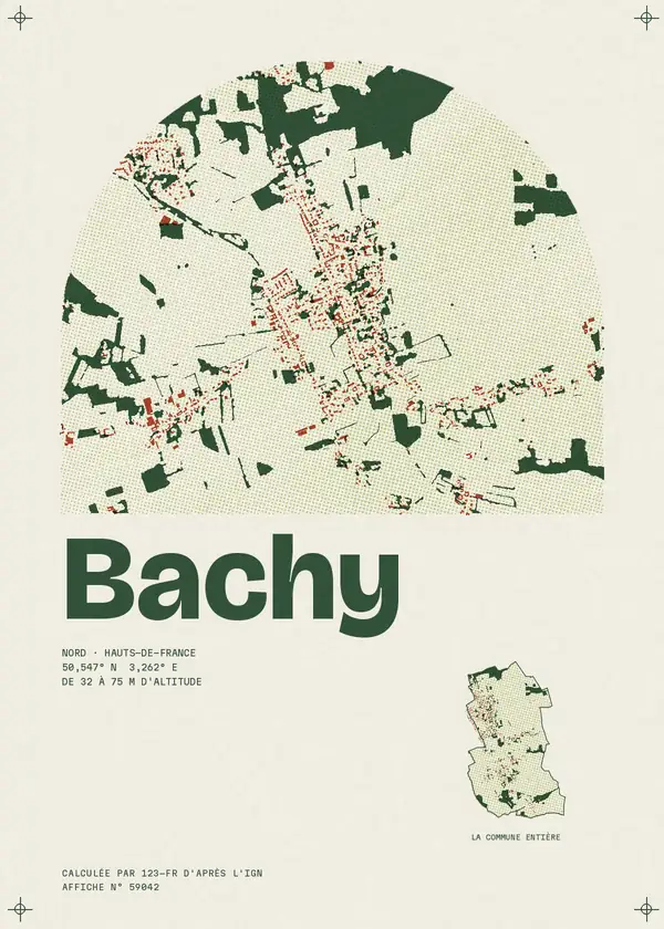 Affiche de Bachy, calculée par 123-fr d'après l'IGN