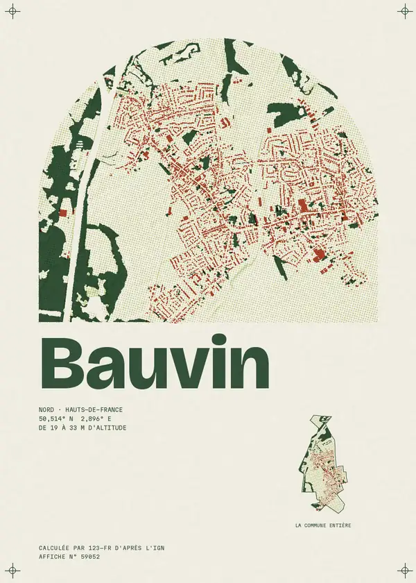 Affiche de Bauvin, calculée par 123-fr d'après l'IGN