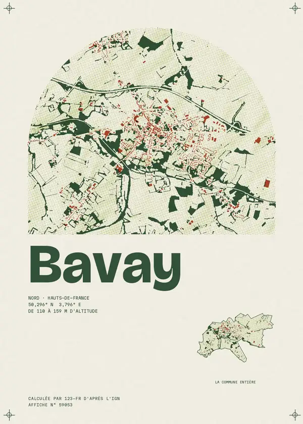 Affiche de Bavay, calculée par 123-fr d'après l'IGN