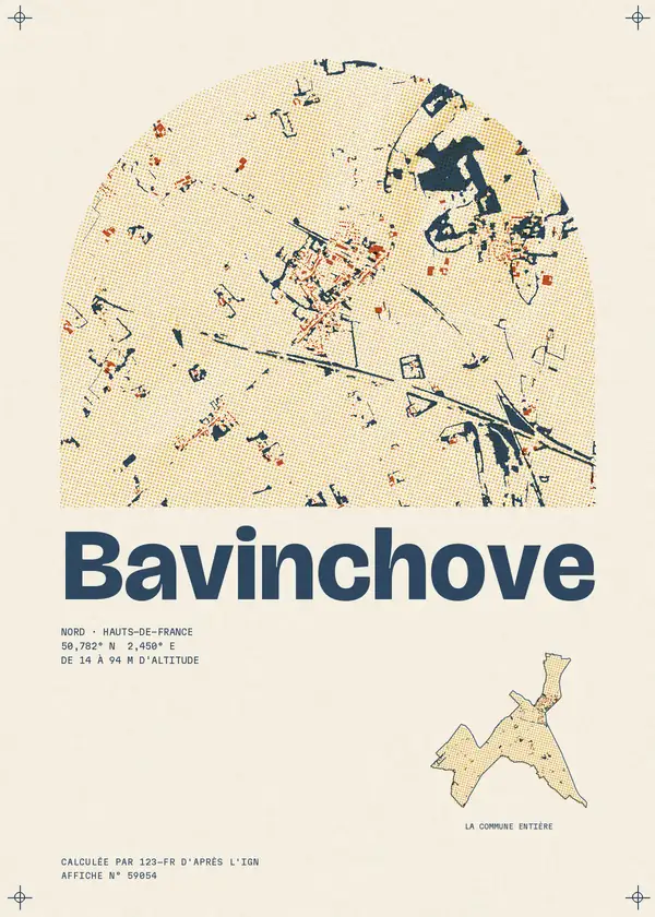 Affiche de Bavinchove, calculée par 123-fr d'après l'IGN