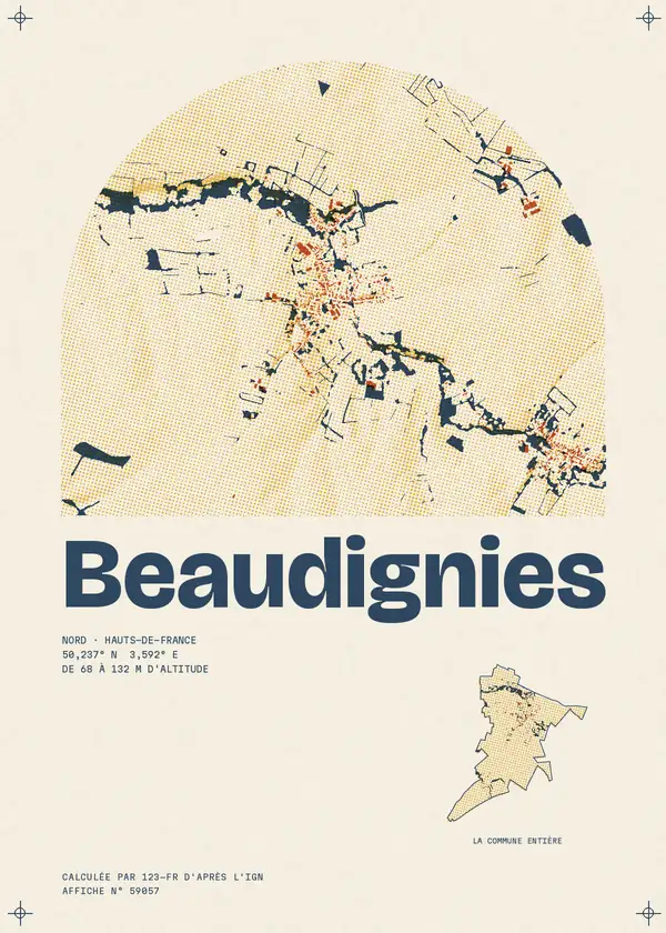 Affiche de Beaudignies, calculée par 123-fr d'après l'IGN