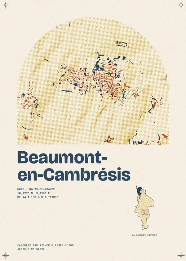 Affiche de Beaumont-en-Cambrésis, calculée par 123-fr d'après l'IGN