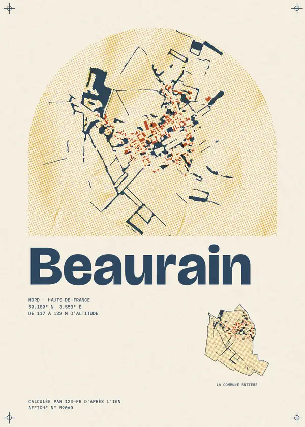 Affiche de Beaurain, calculée par 123-fr d'après l'IGN