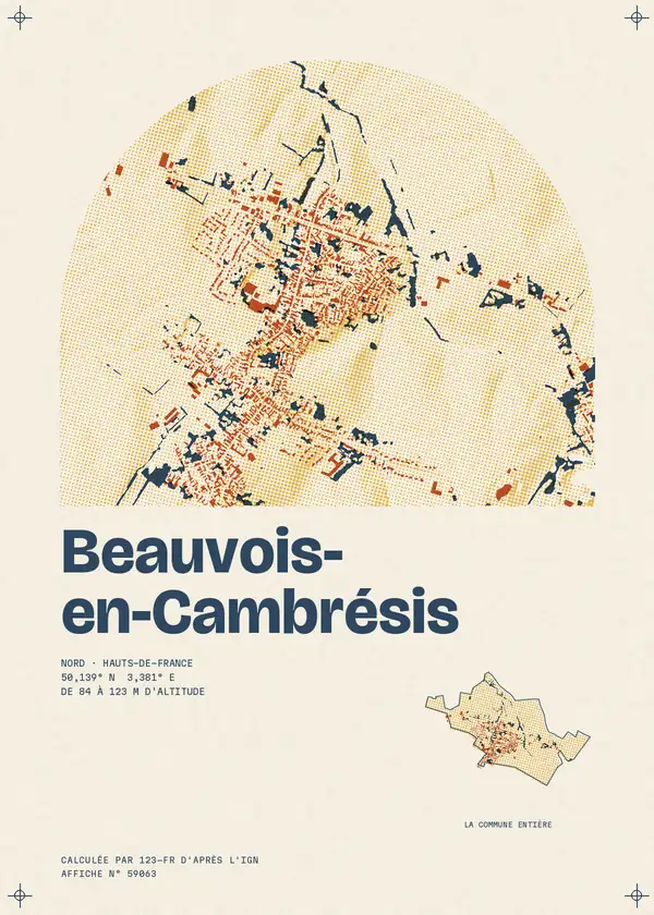 Affiche de Beauvois-en-Cambrésis, calculée par 123-fr d'après l'IGN