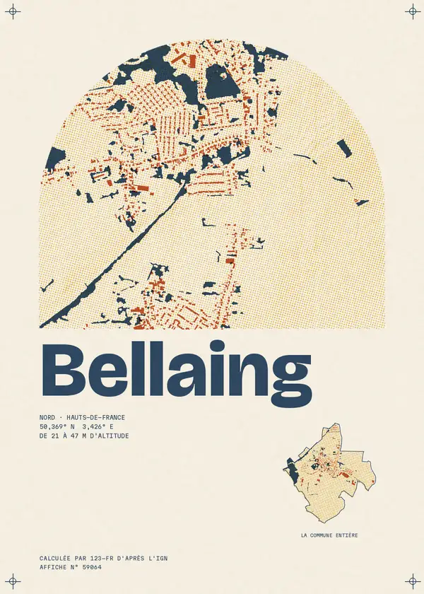 Affiche de Bellaing, calculée par 123-fr d'après l'IGN