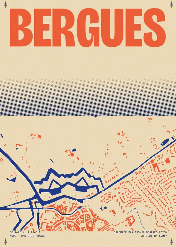 Affiche de Bergues, calculée par 123-fr d'après l'IGN
