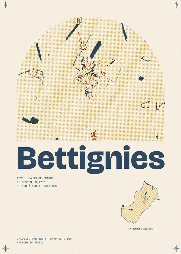 Affiche de Bettignies, calculée par 123-fr d'après l'IGN
