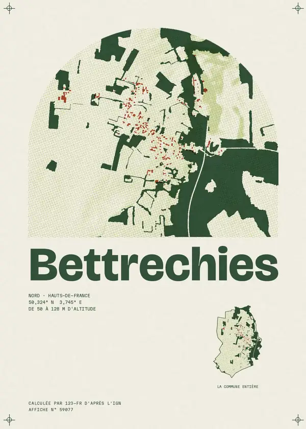 Affiche de Bettrechies, calculée par 123-fr d'après l'IGN