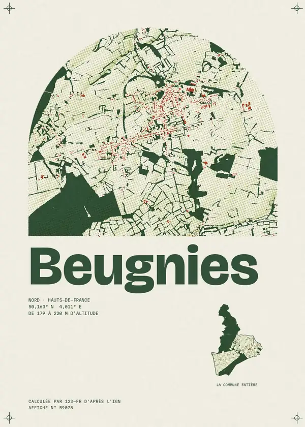 Affiche de Beugnies, calculée par 123-fr d'après l'IGN