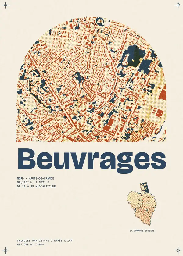 Affiche de Beuvrages, calculée par 123-fr d'après l'IGN