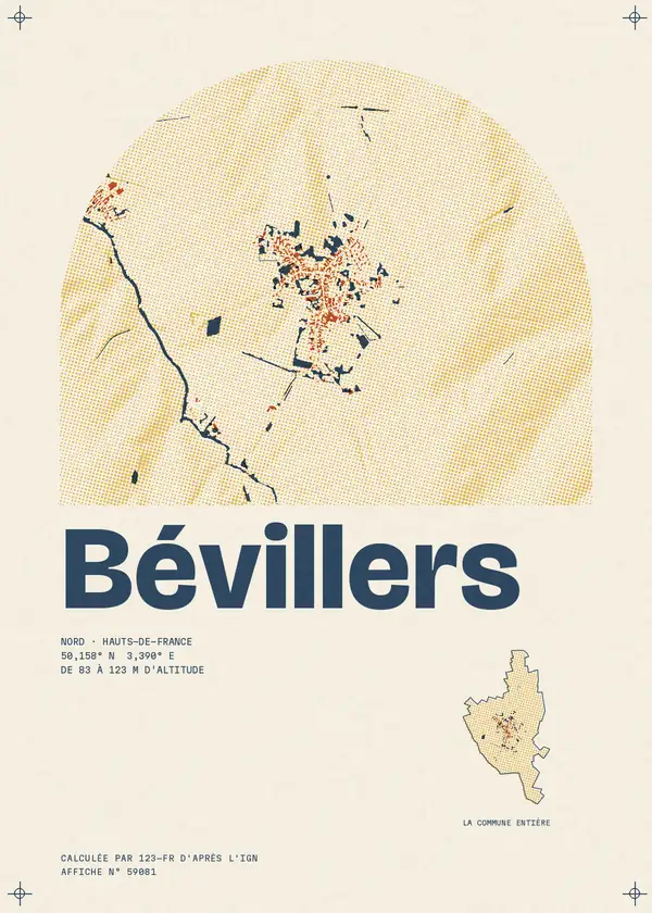 Affiche de Bévillers, calculée par 123-fr d'après l'IGN