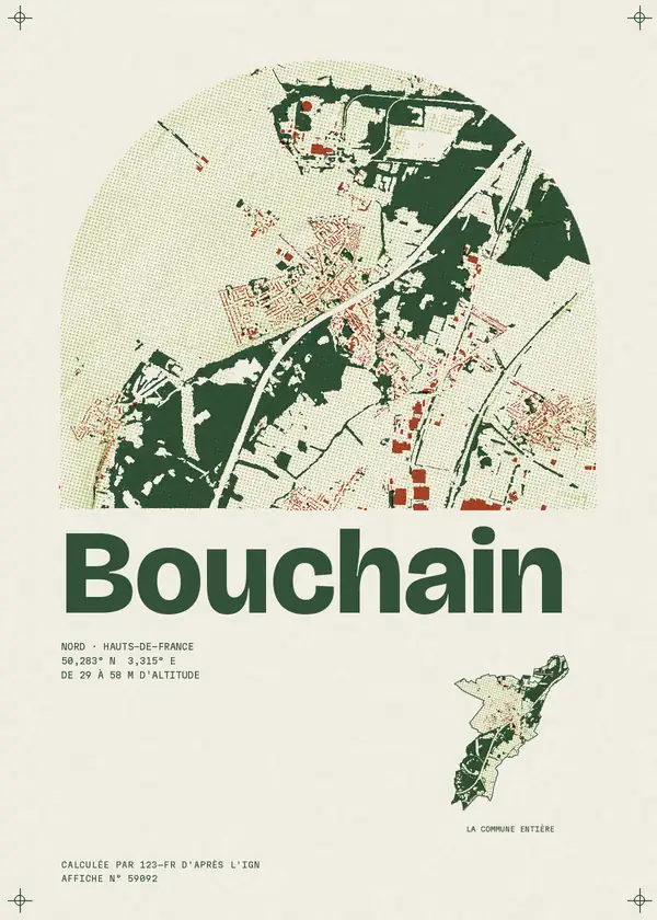 Affiche de Bouchain, calculée par 123-fr d'après l'IGN