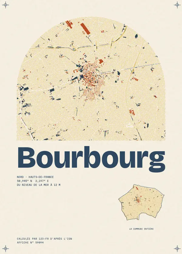 Affiche de Bourbourg, calculée par 123-fr d'après l'IGN