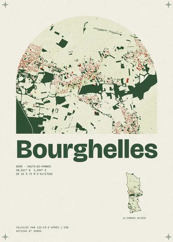 Affiche de Bourghelles, calculée par 123-fr d'après l'IGN