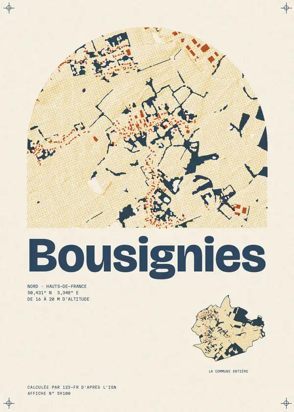Affiche de Bousignies, calculée par 123-fr d'après l'IGN