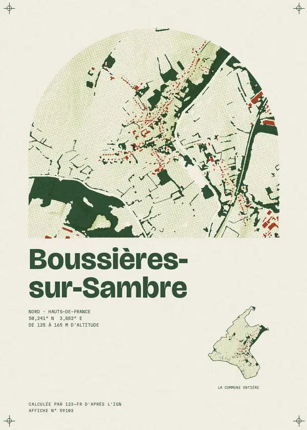 Affiche de Boussières-sur-Sambre, calculée par 123-fr d'après l'IGN