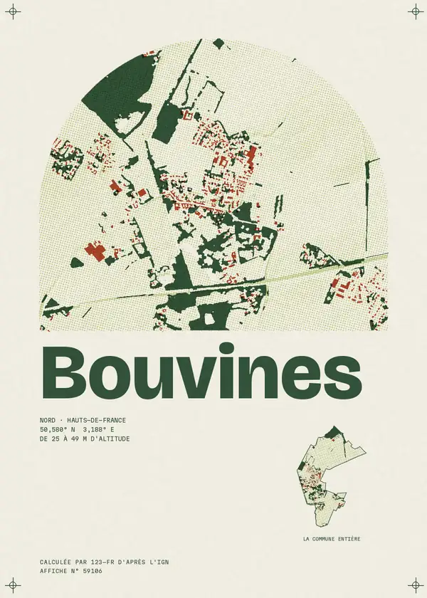 Affiche de Bouvines, calculée par 123-fr d'après l'IGN