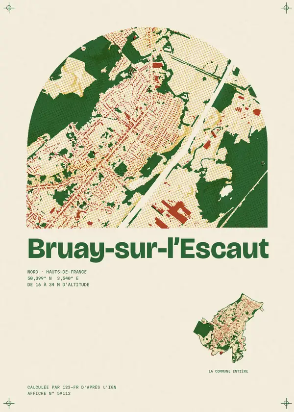 Affiche de Bruay-sur-l'Escaut, calculée par 123-fr d'après l'IGN