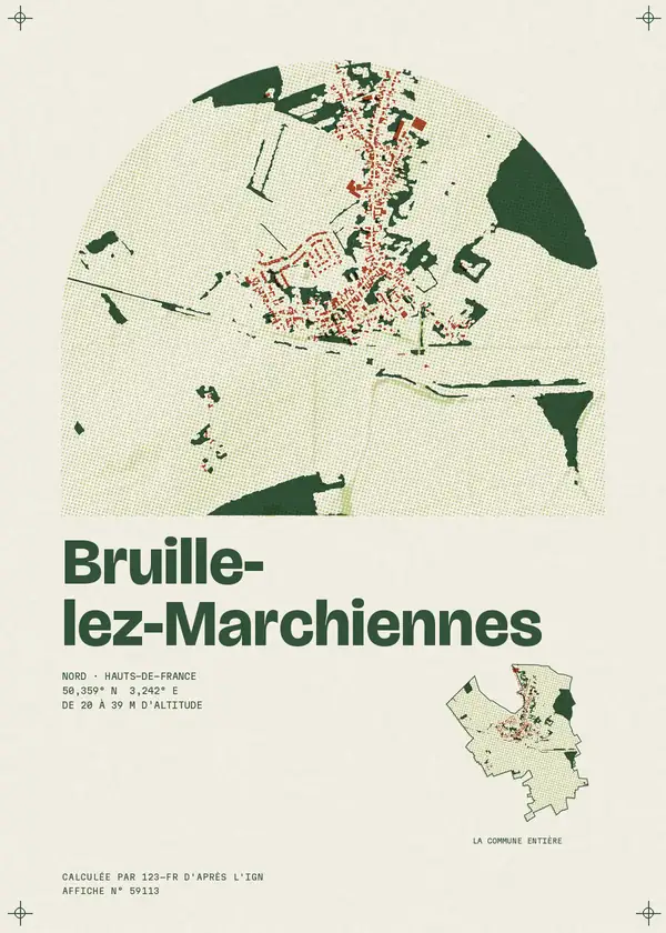 Affiche de Bruille-lez-Marchiennes, calculée par 123-fr d'après l'IGN