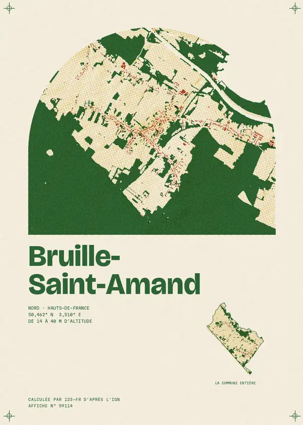 Affiche de Bruille-Saint-Amand, calculée par 123-fr d'après l'IGN