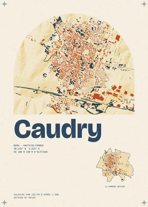 Affiche de Caudry, calculée par 123-fr d'après l'IGN
