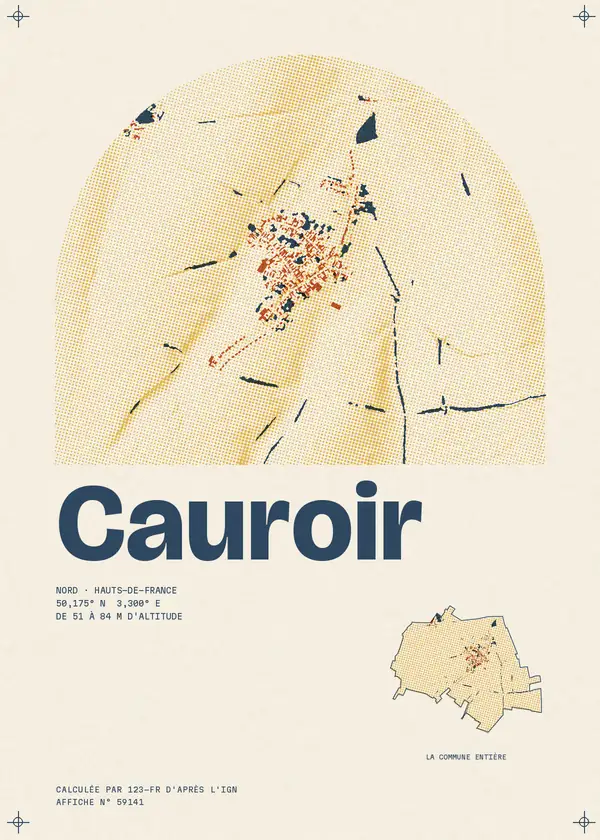 Affiche de Cauroir, calculée par 123-fr d'après l'IGN