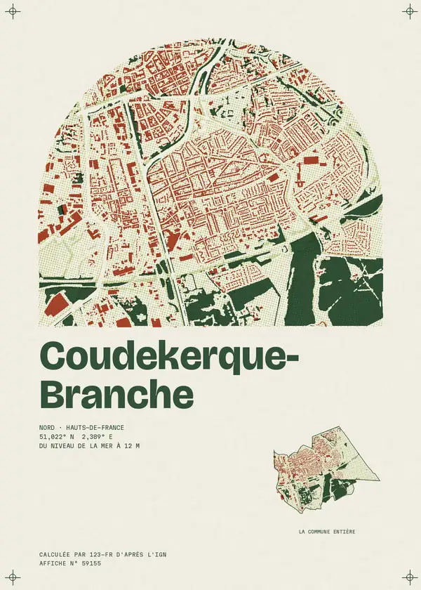 Affiche de Coudekerque-Branche, calculée par 123-fr d'après l'IGN