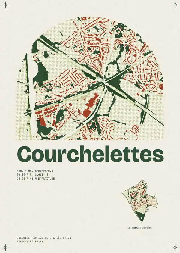 Affiche de Courchelettes, calculée par 123-fr d'après l'IGN