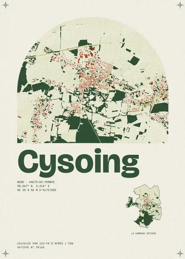 Affiche de Cysoing, calculée par 123-fr d'après l'IGN