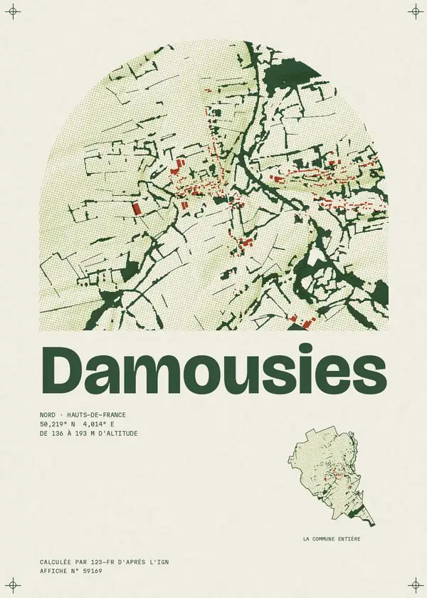 Affiche de Damousies, calculée par 123-fr d'après l'IGN