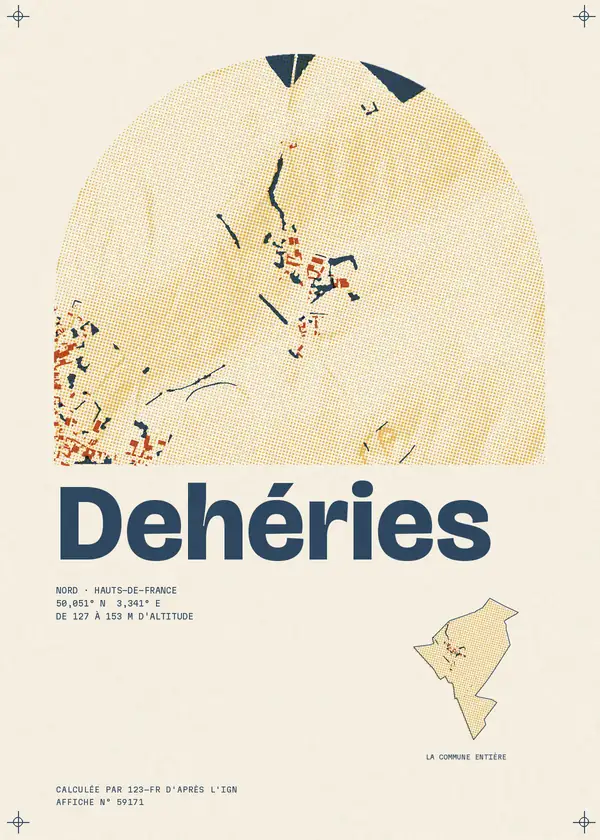 Affiche de Dehéries, calculée par 123-fr d'après l'IGN