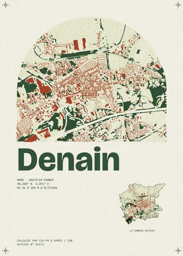 Affiche de Denain, calculée par 123-fr d'après l'IGN