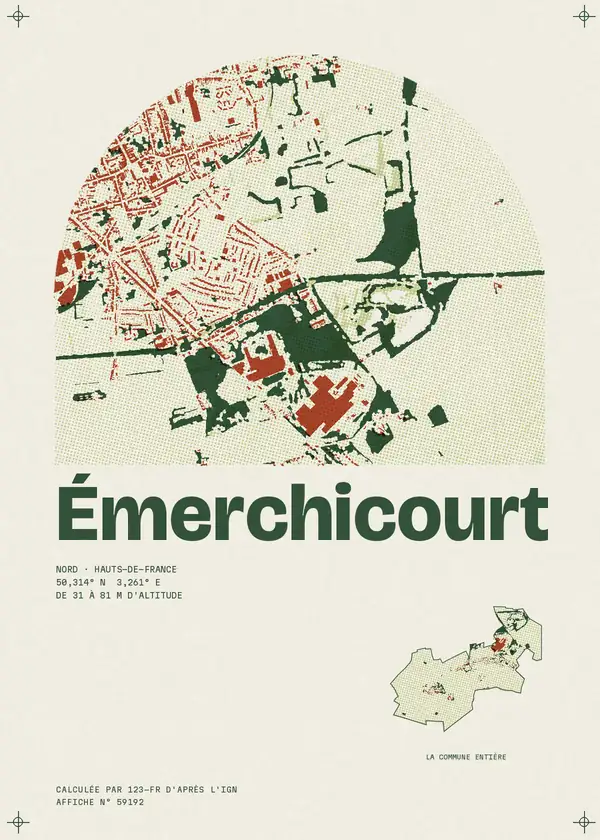 Affiche de Émerchicourt, calculée par 123-fr d'après l'IGN