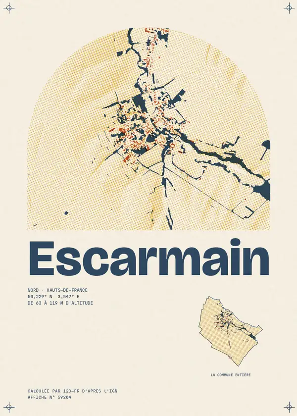 Affiche de Escarmain, calculée par 123-fr d'après l'IGN