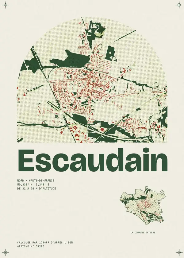 Affiche de Escaudain, calculée par 123-fr d'après l'IGN