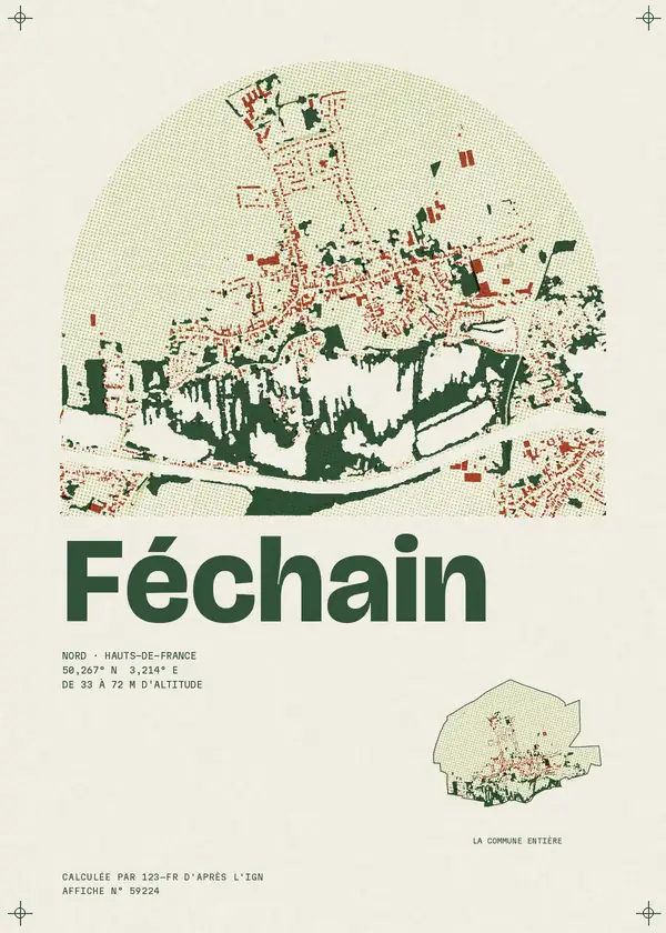 Affiche de Féchain, calculée par 123-fr d'après l'IGN