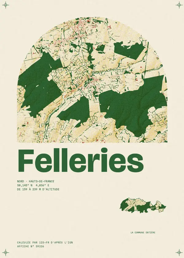 Affiche de Felleries, calculée par 123-fr d'après l'IGN