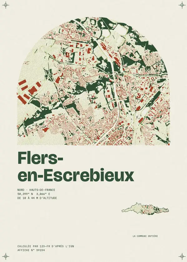 Affiche de Flers-en-Escrebieux, calculée par 123-fr d'après l'IGN