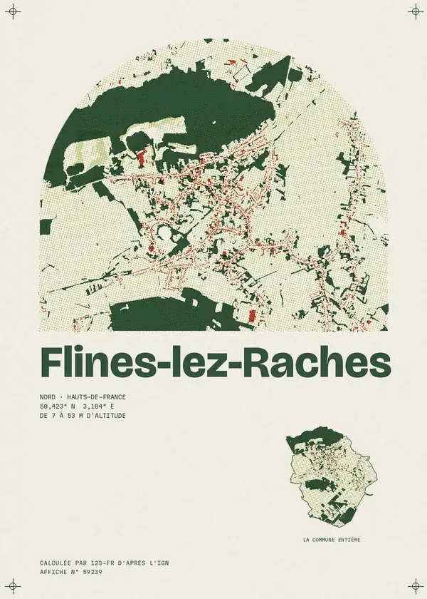 Affiche de Flines-lez-Raches, calculée par 123-fr d'après l'IGN