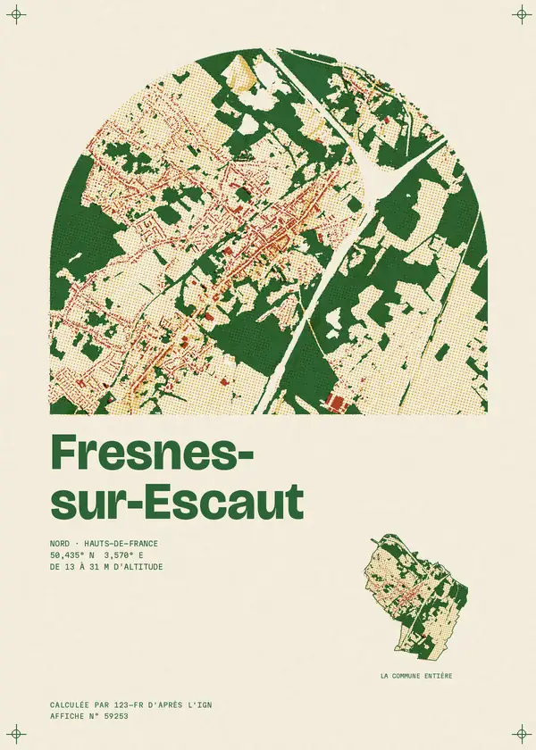 Affiche de Fresnes-sur-Escaut, calculée par 123-fr d'après l'IGN