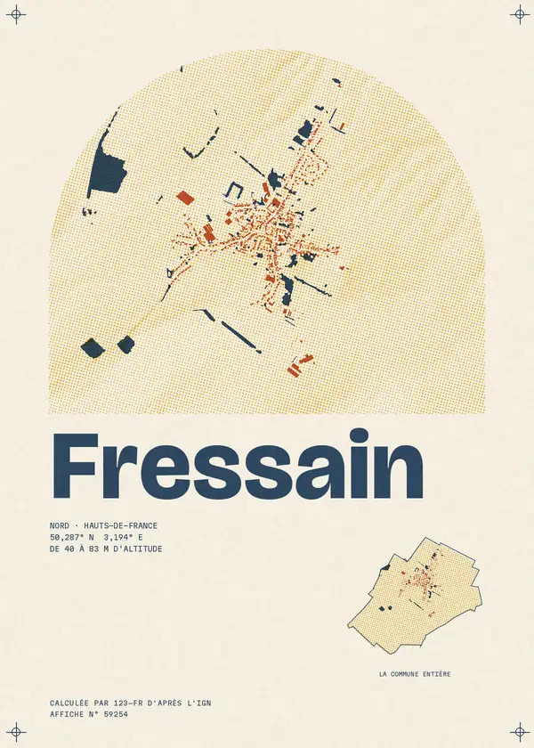 Affiche de Fressain, calculée par 123-fr d'après l'IGN