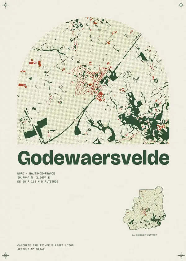 Affiche de Godewaersvelde, calculée par 123-fr d'après l'IGN