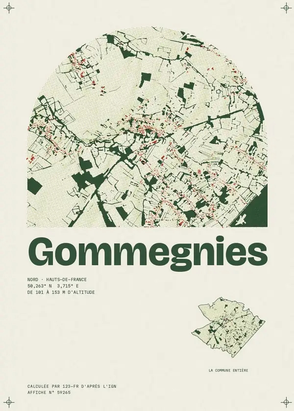 Affiche de Gommegnies, calculée par 123-fr d'après l'IGN