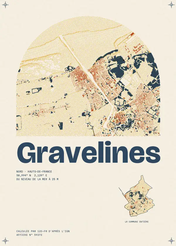 Affiche de Gravelines, calculée par 123-fr d'après l'IGN