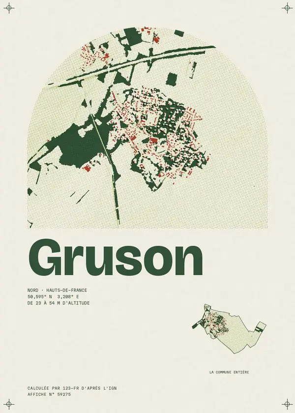 Affiche de Gruson, calculée par 123-fr d'après l'IGN