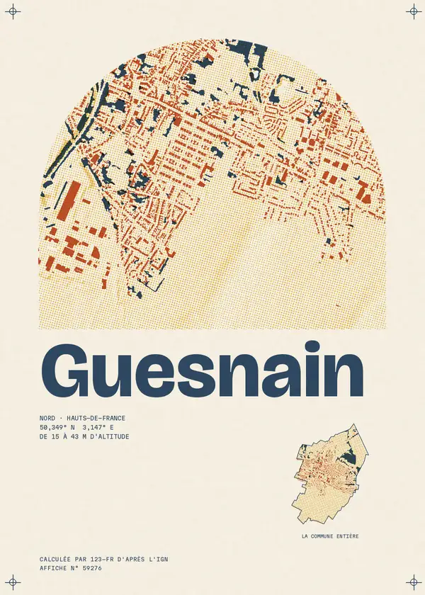 Affiche de Guesnain, calculée par 123-fr d'après l'IGN
