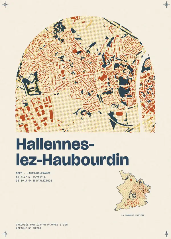 Affiche de Hallennes-lez-Haubourdin, calculée par 123-fr d'après l'IGN