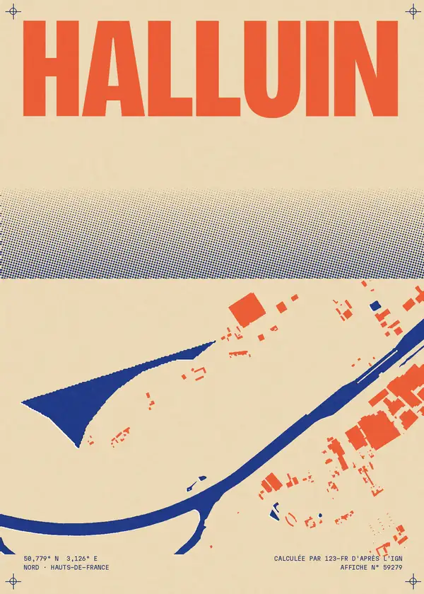 Affiche de Halluin, calculée par 123-fr d'après l'IGN