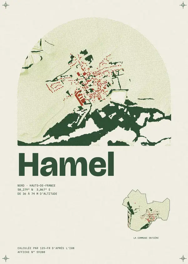 Affiche de Hamel, calculée par 123-fr d'après l'IGN